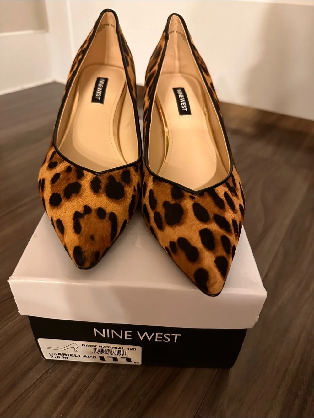 Nine West Leopard-Print Pointed Toe Flats in Brown and Black